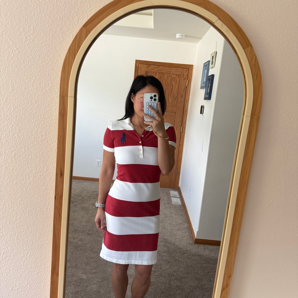 Ralph Lauren The Skinny Polo Striped Red and White Dress Size Small